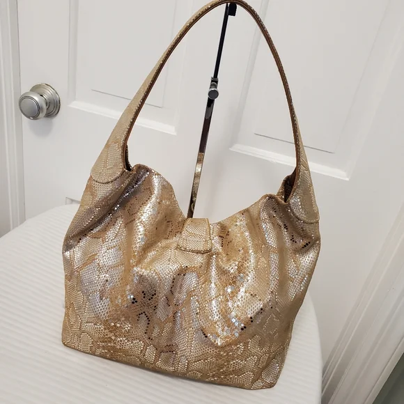 Dooney & Bourke Gold/Silvertone Snakeprint Leather Hobo Bag - Picture 4 of 14